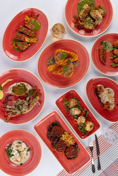 Ariane Vital Coupe 8 1/4" Twister Red Porcelain Coupe Round Deep Plate - 6/Case (AVCARN204012001) - iFoodservice Online