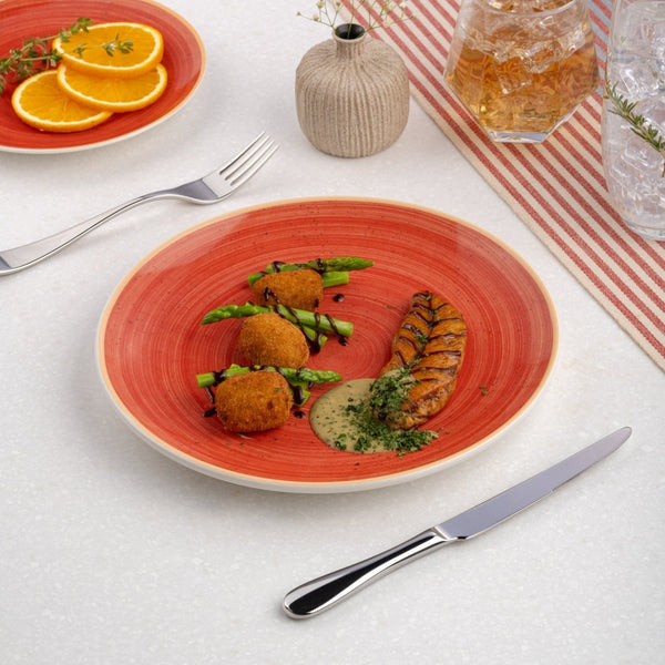 Ariane Vital Coupe 8 1/4" Twister Red Porcelain Coupe Round Rimless Plate - 12/Case (AVCARN204011021) - iFoodservice Online