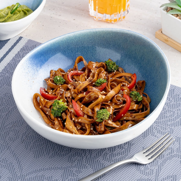 Ariane Vital Coupe 8 1/4" White & Blue Porcelain Coupe Bowl - 4/Case (AVCARND65022021) - iFoodservice Online