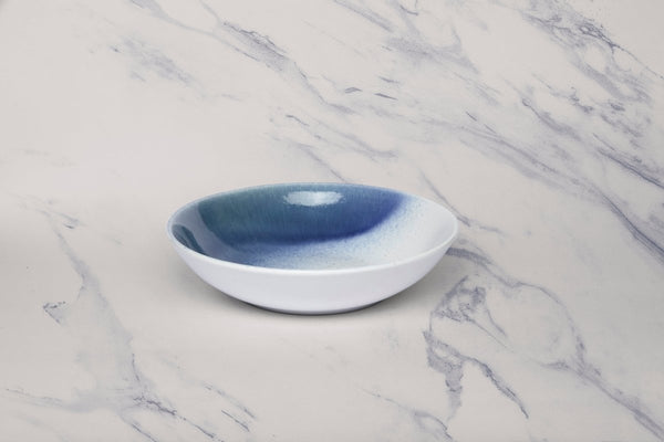 Ariane Vital Coupe 8 1/4" White & Blue Porcelain Coupe Round Deep Plate - 6/Case (AVCARND65012001) - iFoodservice Online