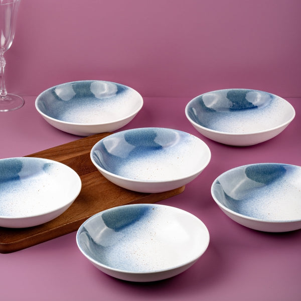 Ariane Vital Coupe 8 1/4" White & Blue Porcelain Coupe Round Deep Plate - 6/Case (AVCARND65012001) - iFoodservice Online