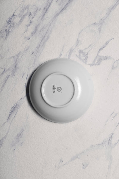 Ariane Vital Coupe 8 1/4" White & Blue Porcelain Coupe Round Deep Plate - 6/Case (AVCARND65012001) - iFoodservice Online