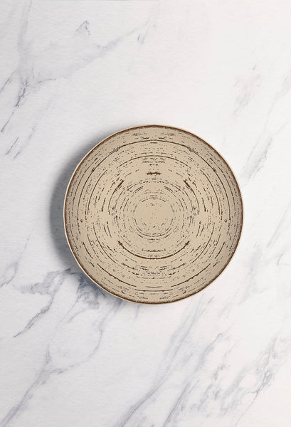 Ariane Vital Coupe 9 4/9" Tornado - Sand Dollar Gray Porcelain Coupe Round Rimless Plate - 6/Case (AVCARN428011024) - iFoodservice Online