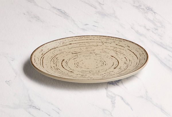 Ariane Vital Coupe 9 4/9" Tornado - Sand Dollar Gray Porcelain Coupe Round Rimless Plate - 6/Case (AVCARN428011024) - iFoodservice Online