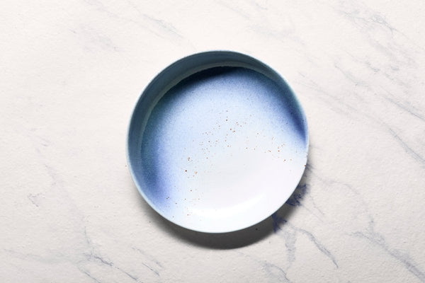 Ariane Vital Coupe 9 5/6" White & Blue Porcelain Coupe Round Deep Plate - 6/Case (AVCARND65012025) - iFoodservice Online