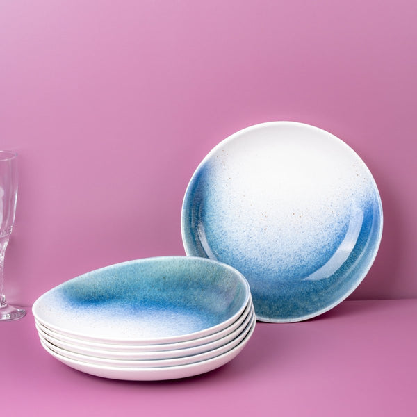 Ariane Vital Coupe 9 5/6" White & Blue Porcelain Coupe Round Deep Plate - 6/Case (AVCARND65012025) - iFoodservice Online