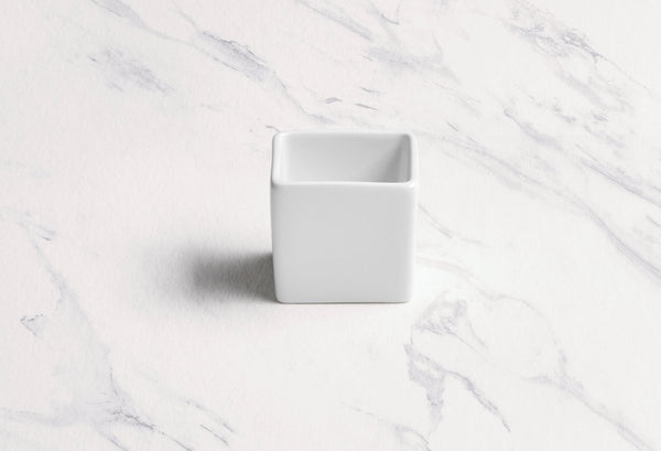 Ariane White 2 1/3" x 2 3/8” Miniature Porcelain Deep Square Container - 18/Case (AMNARN000101022) - iFoodservice Online