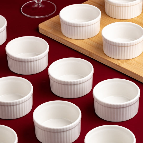 Ariane White 3 1/2" Prime - Warm White Porcelain Butter Ramekin Grooves - 12/Case (APRARN000075003) - iFoodservice Online