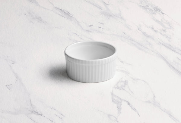 Ariane White 3 1/2" Prime - Warm White Porcelain Butter Ramekin Grooves - 12/Case (APRARN000075003) - iFoodservice Online