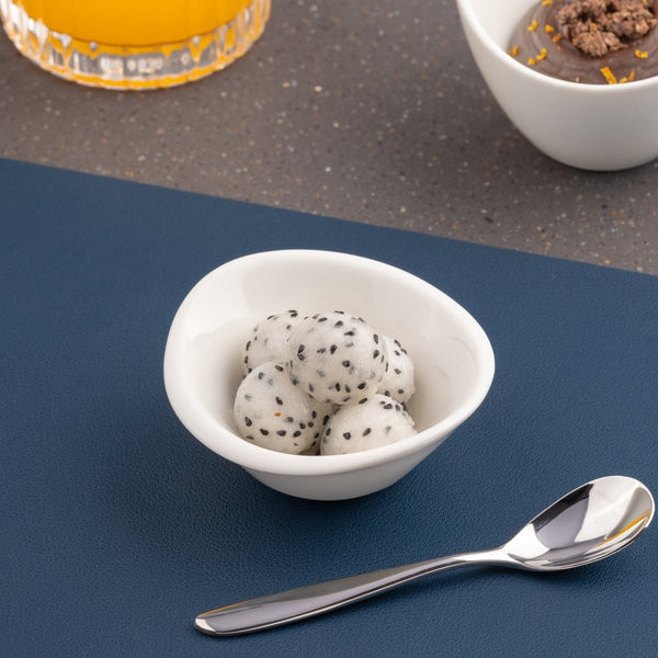 Ariane White 3 1/3" x 3 1/4" x 1 3/8” Miniature Porcelain Curved Bowl - 18/Case (AMNARN000101009) - iFoodservice Online