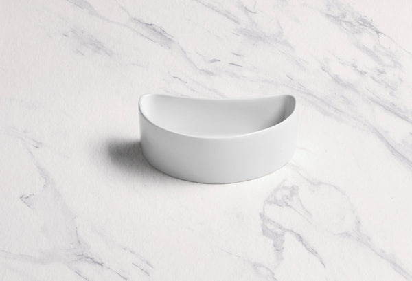 Ariane White 4 1/3" x3" x 1 1/3” Miniature Porcelain Half Round Bowl - 18/Case (AMNARN000101005) - iFoodservice Online