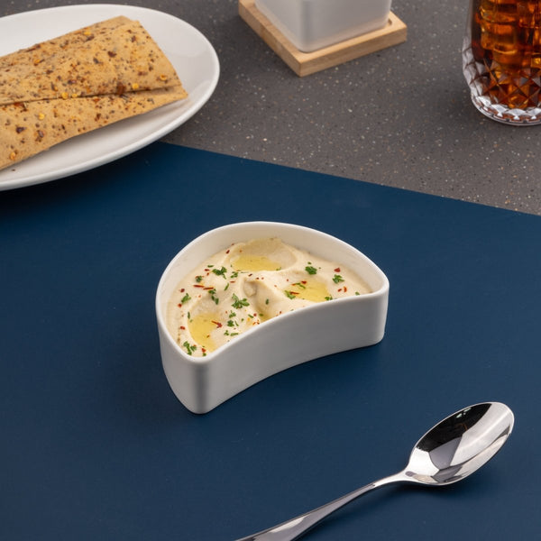 Ariane White 4 1/3" x3" x 1 1/3” Miniature Porcelain Half Round Bowl - 18/Case (AMNARN000101005) - iFoodservice Online