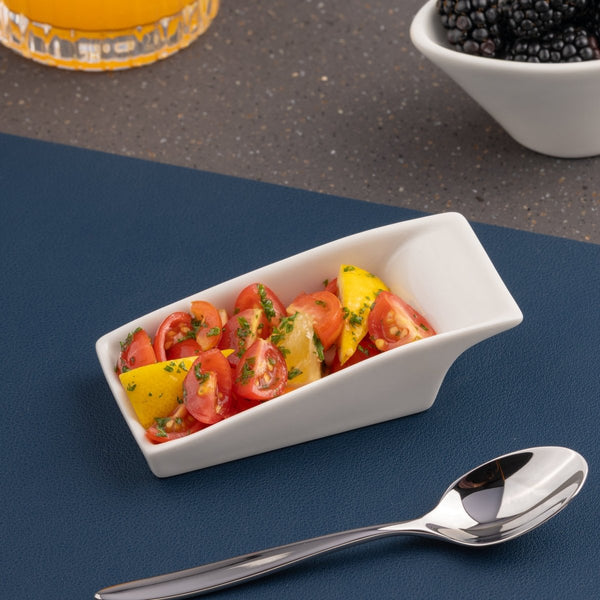 Ariane White 4 3/8" x 2" x 3 1/3” Miniature Porcelain Slope Rectangle Bowl - 18/Case (AMNARN000101020) - iFoodservice Online