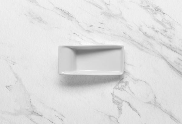 Ariane White 4 3/8" x 2" x 3 1/3” Miniature Porcelain Slope Rectangle Bowl - 18/Case (AMNARN000101020) - iFoodservice Online