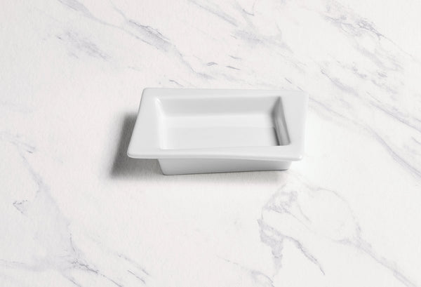 Ariane White 4 3/8" x 4 3/8" Miniature Porcelain Squire Plate With Rim - 18/Case (AMNARN000101003) - iFoodservice Online