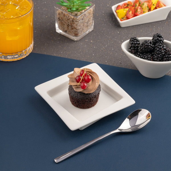 Ariane White 4 3/8" x 4 3/8" Miniature Porcelain Squire Plate With Rim - 18/Case (AMNARN000101003) - iFoodservice Online