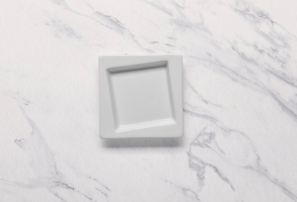 Ariane White 4 3/8" x 4 3/8" Miniature Porcelain Squire Plate With Rim - 18/Case (AMNARN000101003) - iFoodservice Online