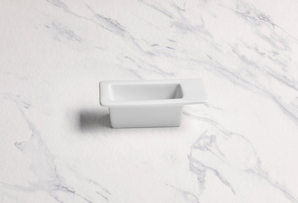 Ariane White 4 5/7" x 2 7/8” Miniature Porcelain Deep Rectangle Bowl With Rim - 18/Case (AMNARN000101019) - iFoodservice Online