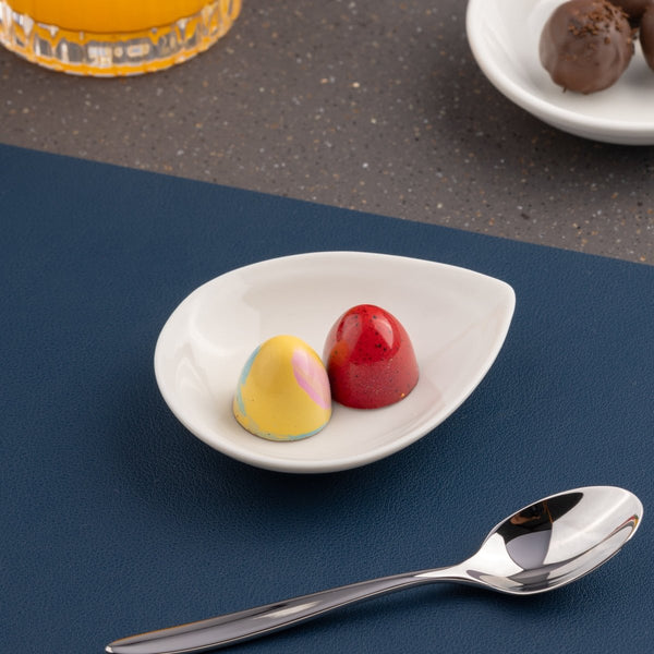 Ariane White 4" x 3 1/7" x 6/7” Miniature Porcelain Single Pointed Dish - 18/Case (AMNARN000101014) - iFoodservice Online