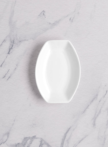 Ariane White 4" x 3" Miniature Porcelain Rectangle Oval Dish - 18/Case (AMNARN000101012) - iFoodservice Online
