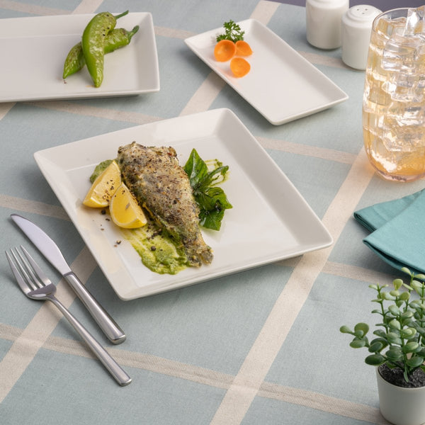 Ariane White 7 1/2" x 6 1/9" Panorama Porcelain Rectangle Plate - 12/Case (ARRARN000011019) - iFoodservice Online