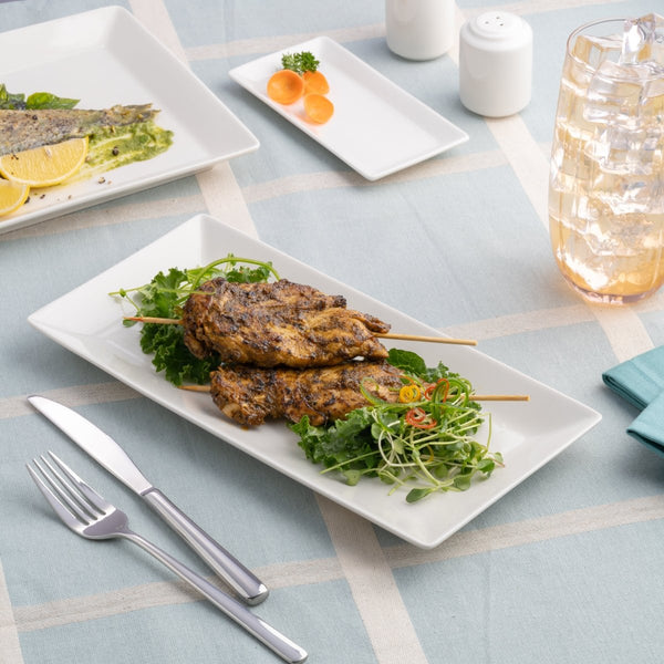 Ariane White 9 1/4" x 4 1/2" Panorama Porcelain Rectangle Plate - 6/Case (ARRARN000011023) - iFoodservice Online