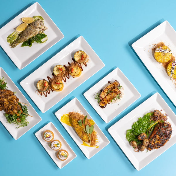 Ariane White 9" x 4 1/3" Panorama Porcelain Rectangle Plate - 12/Case (ARRARN000011003) - iFoodservice Online