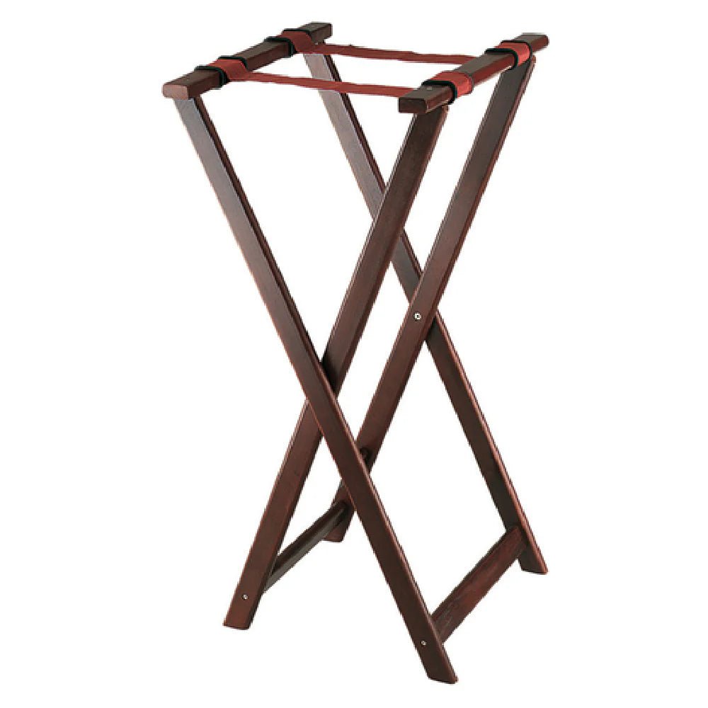 Browne Tall Wood Folding Tray Stand, W/Center Bar Support, 17x16.3x32.5", Mahogony (575694) - iFoodservice Online