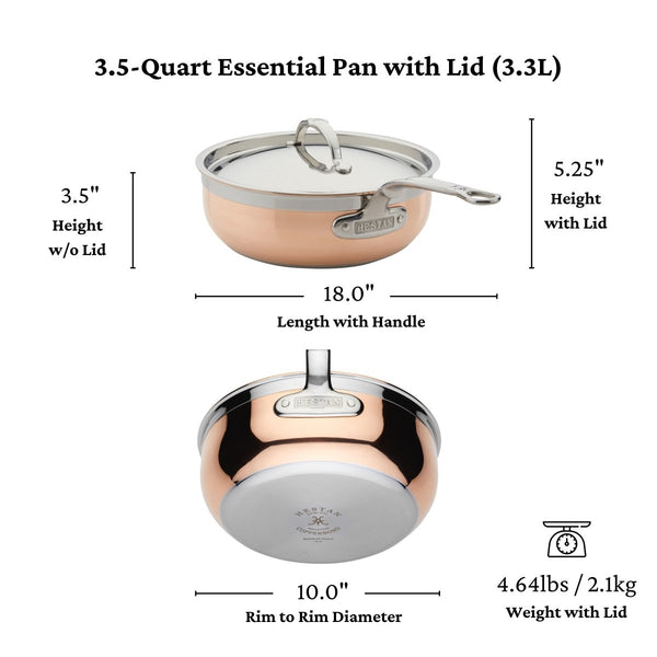 Hestan CopperBond® 3.5-Quart Induction Copper Essential Pan with Lid (30566) - iFoodservice Online