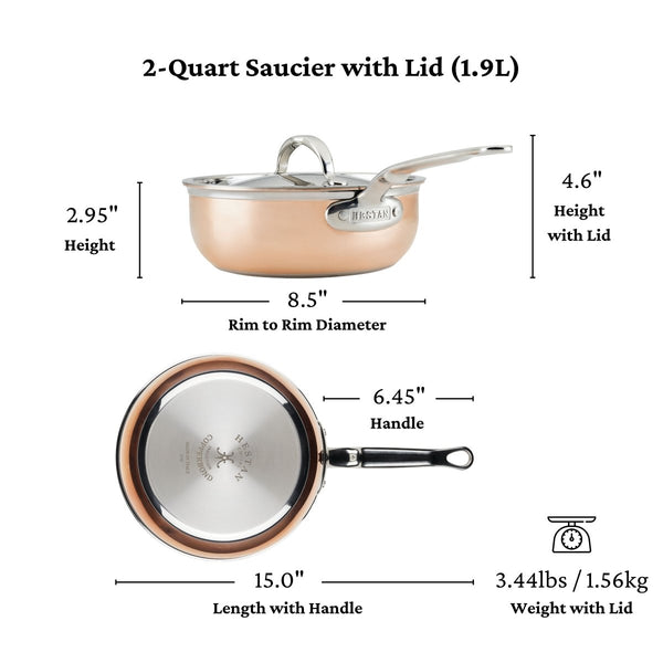 Hestan CopperBond® Aura™ 2.0qt Professional Copper Saucier with Lid (31836) - iFoodservice Online