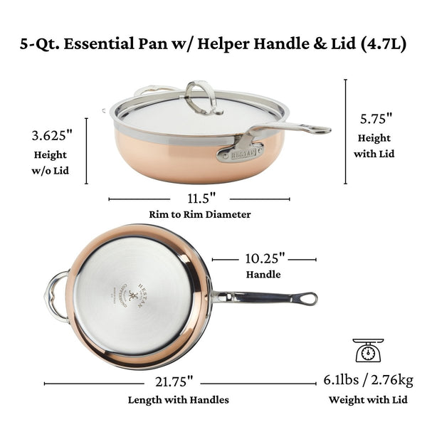 Hestan CopperBond® Aura™ 5-Quart Professional Copper Essential Pan with Lid (31846) - iFoodservice Online