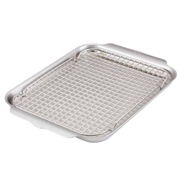 Hestan OvenBond® 12" x 15" Tri-ply Clad Stainless Steel Medium Sheet Pan with Rack (50296) - iFoodservice Online