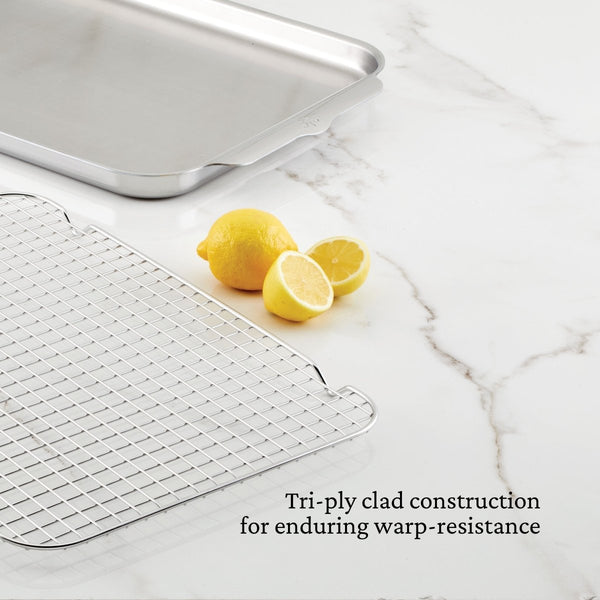 Hestan OvenBond® 12" x 15" Tri-ply Clad Stainless Steel Medium Sheet Pan with Rack (50296) - iFoodservice Online