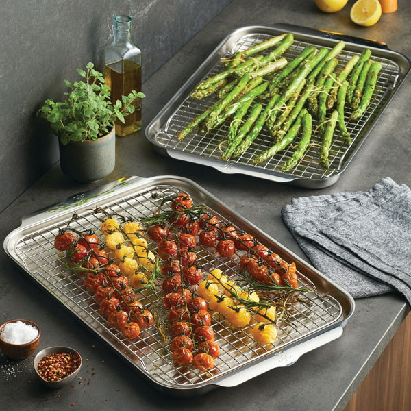 Hestan OvenBond® 4-Piece Tri-ply Clad Stainless Steel Half Sheet and Rack, Set of 2 (48824) - iFoodservice Online