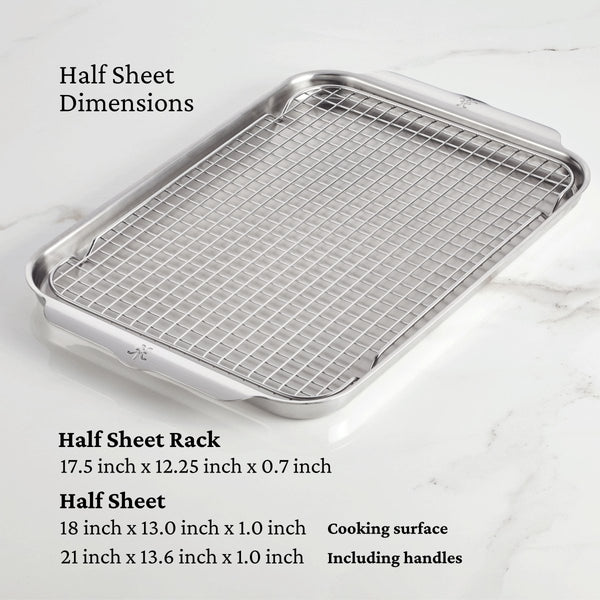 Hestan OvenBond® 4-Piece Tri-ply Clad Stainless Steel Half Sheet and Rack, Set of 2 (48824) - iFoodservice Online
