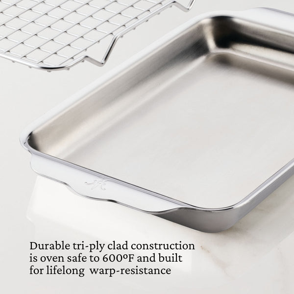 Hestan OvenBond® 6" x 9" Tri-ply Clad Stainless Steel Eighth Sheet Pan with Rack (54317) - iFoodservice Online