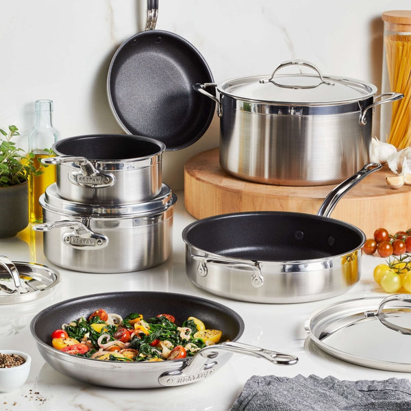 Hestan ProBond® Forged 10-Piece Professional Clad Stainless Steel Cookware Set with TITUM® Nonstick (31644) - iFoodservice Online