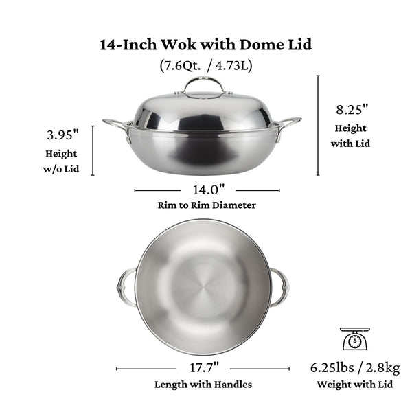 Hestan ProBond® Forged 14" Professional Clad Stainless Steel Wok with Dome Lid (31583) - iFoodservice Online
