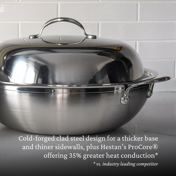 Hestan ProBond® Forged 14" Professional Clad Stainless Steel Wok with Dome Lid (31583) - iFoodservice Online