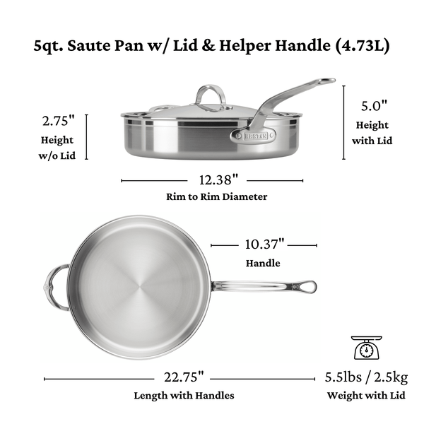 Hestan ProBond® Forged 5-Quart Professional Clad Stainless Steel Sauté Pan with Lid (31570) - iFoodservice Online