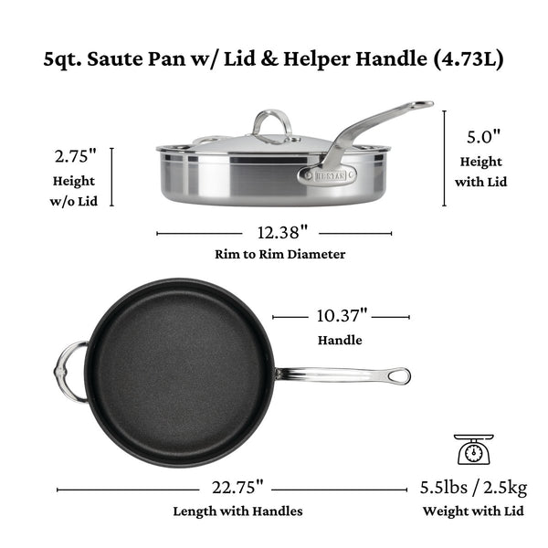 Hestan ProBond® Forged 5-Quart Professional Clad Stainless Steel Sauté Pan with TITUM Nonstick (31687) - iFoodservice Online