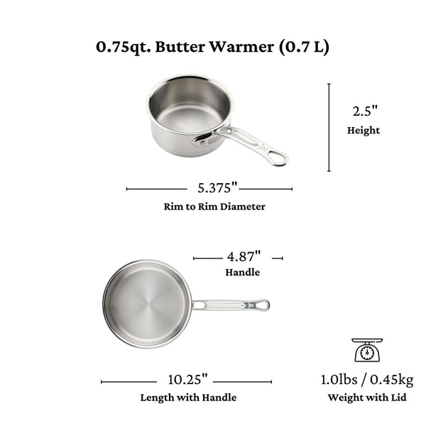 Hestan ProBond® Luxe 0.75-Qt. Polished Professional Clad Stainless Steel Butter Warmer (31791) - iFoodservice Online