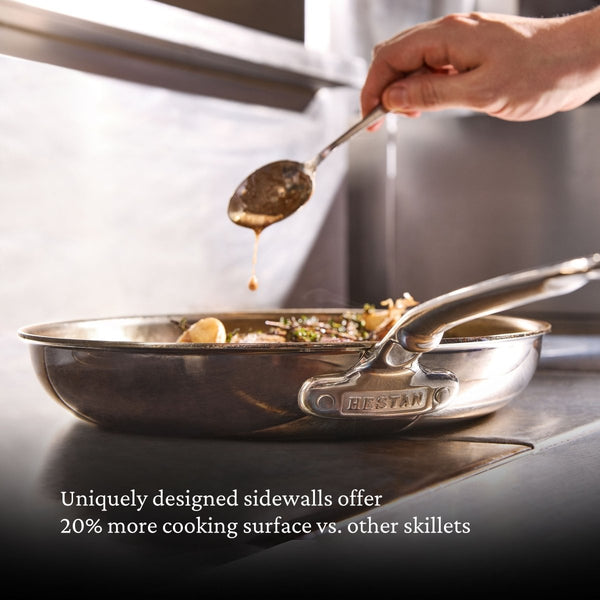 Hestan ProBond® Luxe 11" Polished Professional Clad Stainless Steel Skillet with Lid (31798) - iFoodservice Online