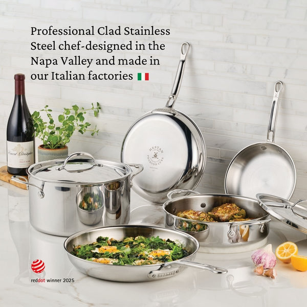 Hestan ProBond® Luxe 11" Polished Professional Clad Stainless Steel Skillet with Lid (31798) - iFoodservice Online