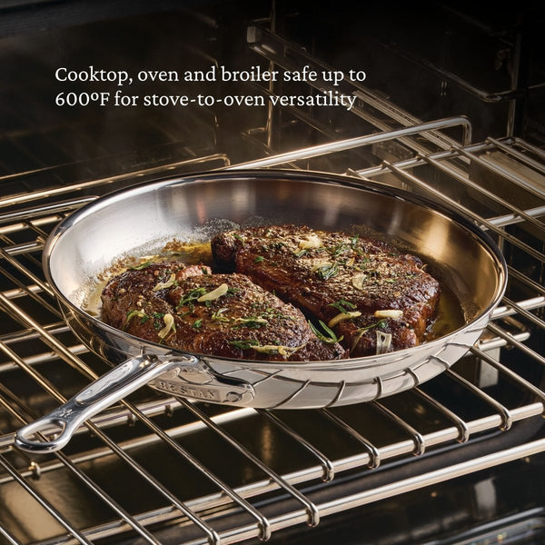 Hestan ProBond® Luxe 11" Polished Professional Clad Stainless Steel Skillet with Lid (31798) - iFoodservice Online