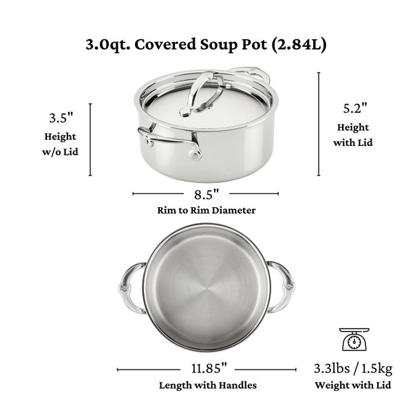 Hestan ProBond® Luxe 3-Quart Professional Clad Stainless Steel Soup Pot with Lid (31771) - iFoodservice Online