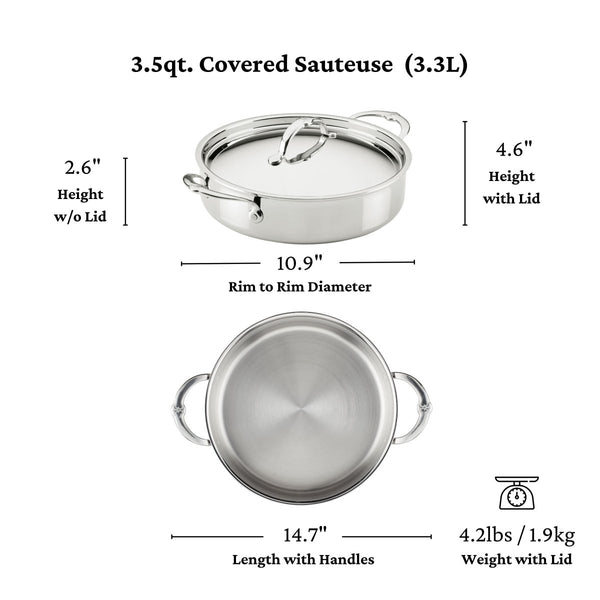 Hestan ProBond® Luxe 3.5-Quart Professional Clad Stainless Steel Sauteuse Braiser with Lid (31775) - iFoodservice Online