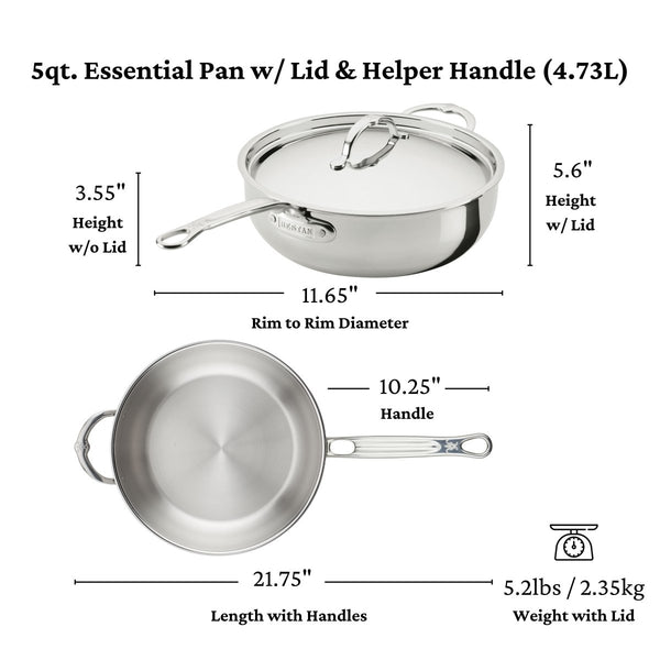 Hestan ProBond® Luxe 5-Quart Professional Clad Stainless Steel Essential Pan with Lid (31778) - iFoodservice Online