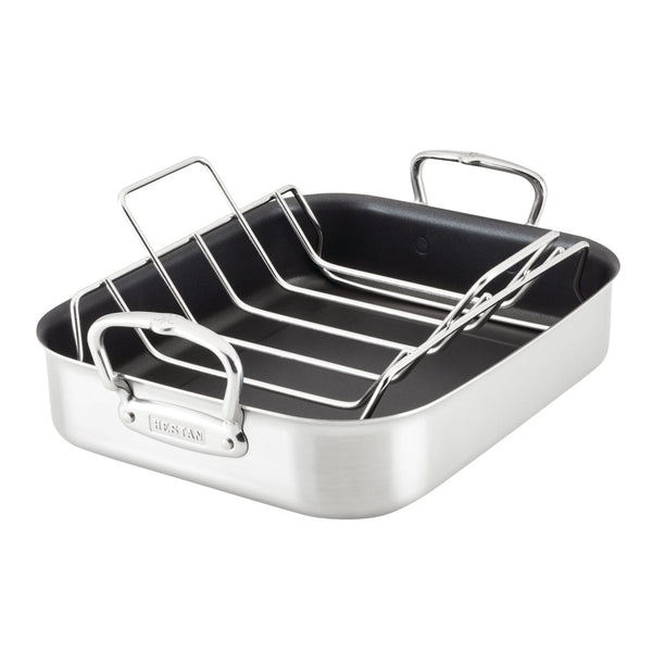 Hestan Provisions 14.5-Inch Clad Stainless Steel Nonstick Roaster with Rack, Small (31684) - iFoodservice Online