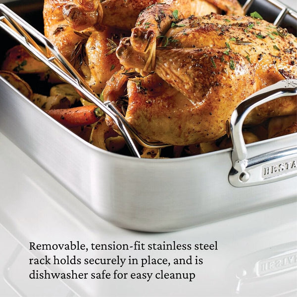 Hestan Provisions 14.5-Inch Clad Stainless Steel Nonstick Roaster with Rack, Small (31684) - iFoodservice Online